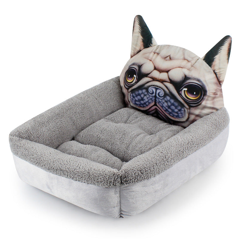 3D Cartoon Cube Dog Bed - Warm Pet House for Winter Mimarta