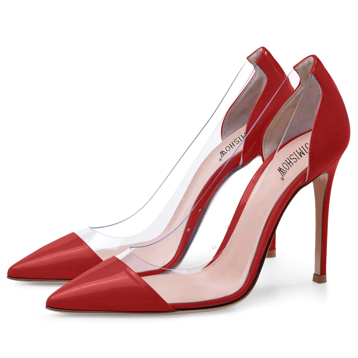 Jimishow Womens Transparent Clear Pumps Red Slip On Sexy Pointed Toe Stiletto High Heels 4" Inch Heel PVC Perspex Bridal Evening Party Wedding Dress Shoes Size 5-13 US Mimarta