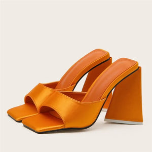 Slides Mules Summer Silk Thick Block Heels Rieworkes