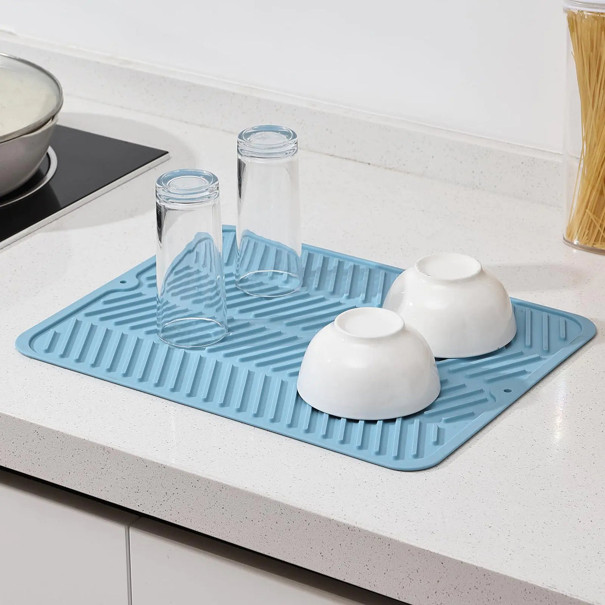 12x16" Silicone Dish Drying Mat Heat Resistant Drying Mat Coffee Machine MatElectric Oven MatAir Fryer MatRefrigerator Liner Sink Mat Non-slip Dish Drainer Mat (BLUE) Mimarta