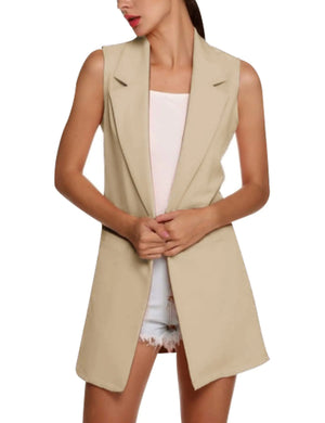 SCUSTY Black Cardigans Vests for Women Long Open Front Sleeveless Blazer Jackets(Khaki-M) Rieworkes