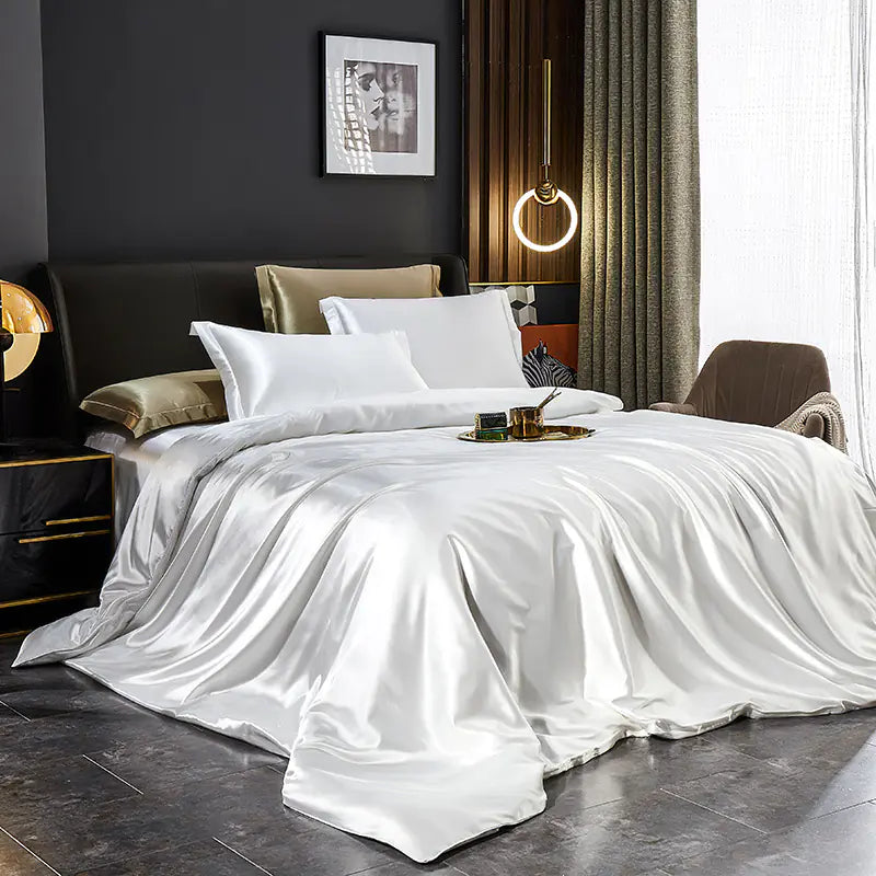 Luxury Silk Bedding Set with Solid Color Duvet Cover Mimarta