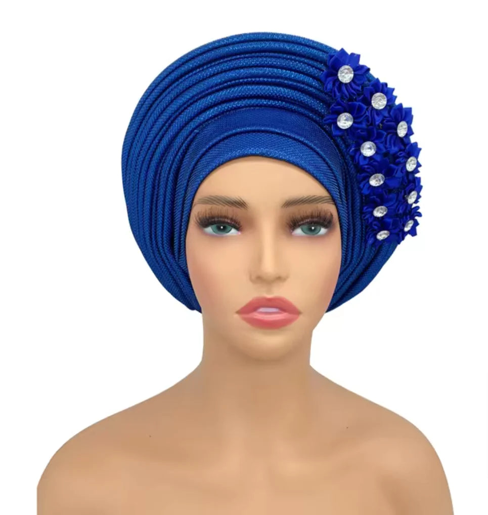 Stunning Floral Auto Gele Headwraps - 2024 New African Turban for Elegant Weddings & Parties Rieworkes