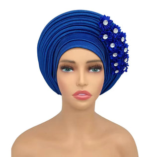 Stunning Floral Auto Gele Headwraps - 2024 New African Turban for Elegant Weddings & Parties Rieworkes