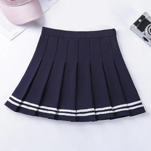 Navy Style Half-Length Striped Elastic Waist Skirt Mimarta