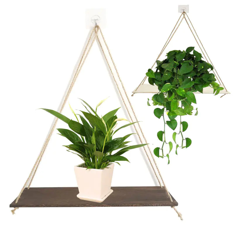 Wall-Mounted Wooden Shelf with Decorative Rope Planter Mimarta
