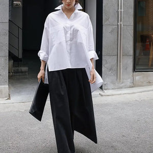 Women's White Loose Fit Irregular Long Sleeve Shirt Mimarta