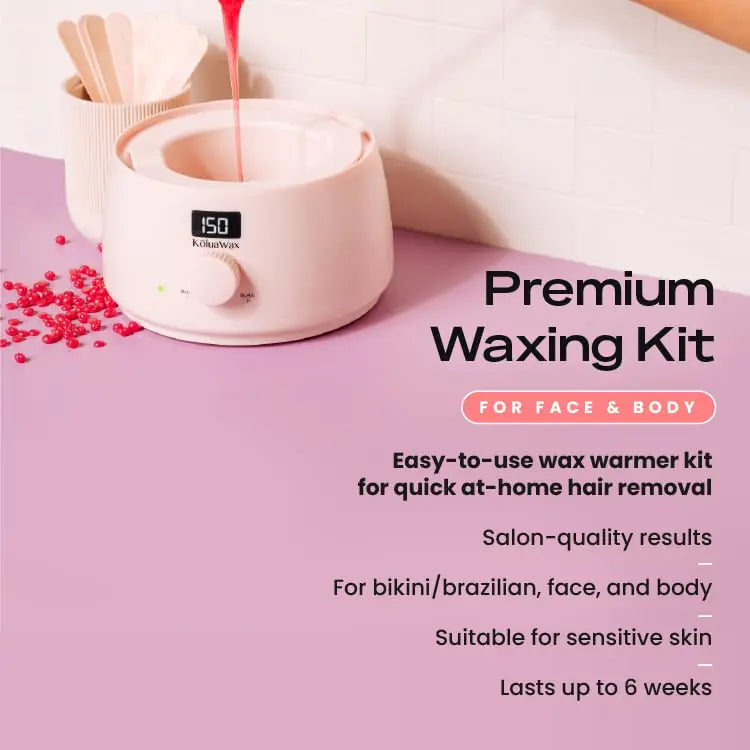 KoluaWax Premium Waxing Kit for Women - Hot Melt Wax Warmer for Hair Removal, Eyebrow, Bikini, Legs, Face, Brazilian Wax & More - Machine + 4-Pack Hard Wax Beads + Accessories, Blush Rieworkes