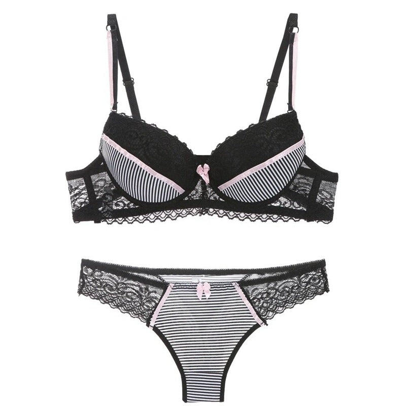 Lace Striped Lingerie Set with Bra and Panties Mimarta