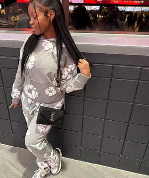 XS0021 2023 Fall Winter Floral Sweatshirt Set Mimarta
