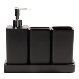 YMXYJM Bathroom Accessories Set 4 Pcs Bathroom Accessory Set Soap Dispenser Toothbrush Holder Qtip Holder Set Bathroom Sets Complete Bathroom Sink Set for Modern Home Decor Black Rieworkes