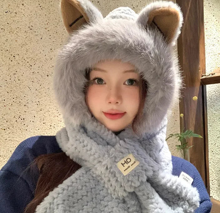 Autumn And Winter Cute Furry Fox Ear Hat Rieworkes
