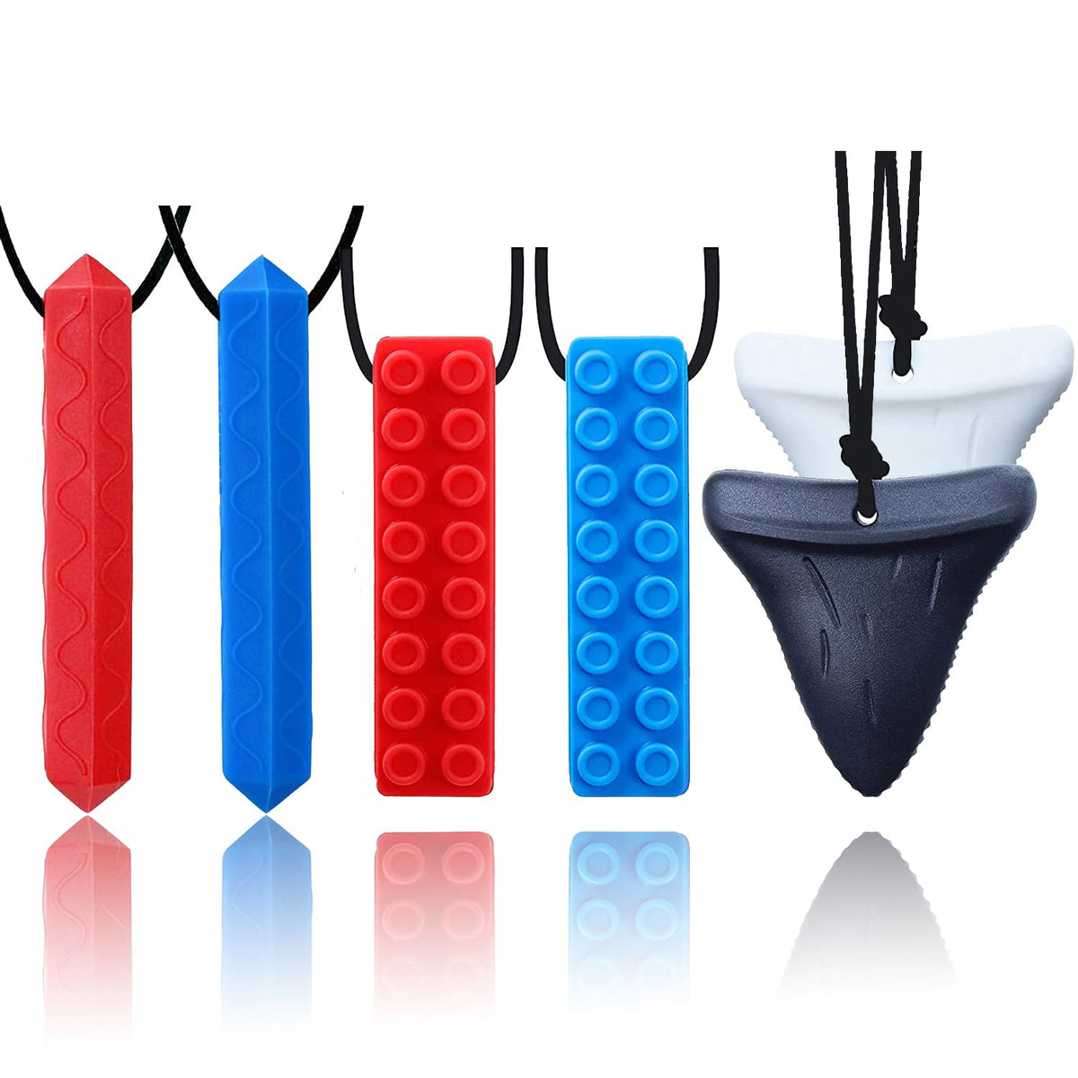 GNAWRISHING Chew Necklaces for Sensory Kids 6 Pcs Sensory Chewy Toys for Autism Girls and Boys ADHD Toddler Adult(2 Pieces Bricks 2 Pieces Diamonds 2 Pieces Shark) Mimarta