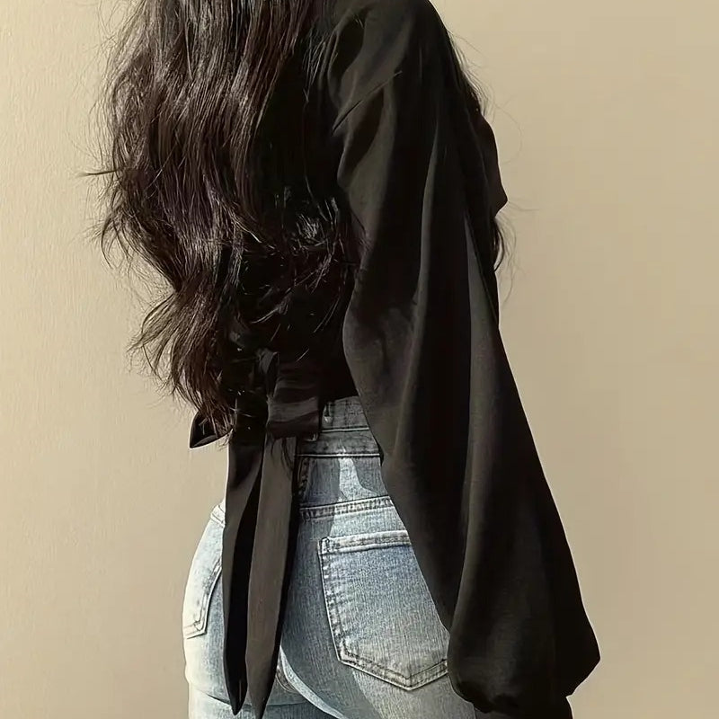 Elegant Puffy Long Sleeve Cropped Blouse for Women Mimarta