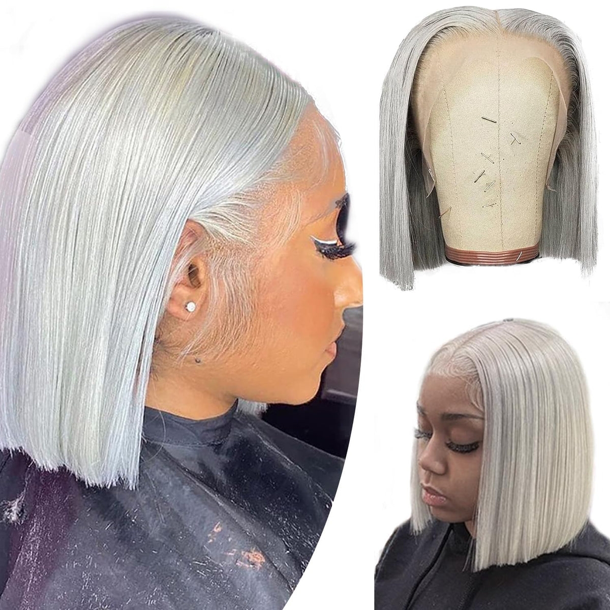Valiilo 16 Inch Grey Bob Wig Human Hair 13x4 HD Lace Front Wigs Human Hair Pre Plucked with Baby Hair Glueless Bob Wig Human Hair 180% Density Mimarta