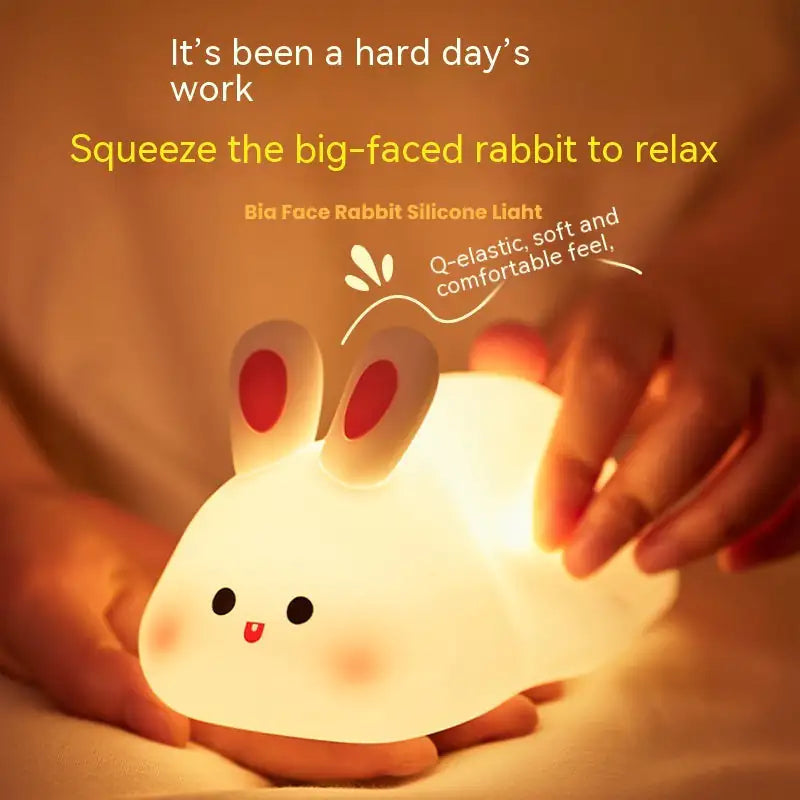 Cute LED Night Light Touch Sensor Cartoon Kid's Nightlights Big Face Rabbit Silicone Night Light Christmas Gift Bedside Lamp Home Decor Rieworkes