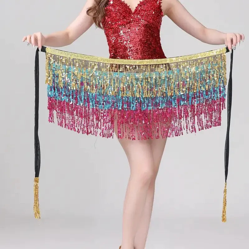 Four-Layer Fringed Waist Scarf for Belly Dance Costume Mimarta
