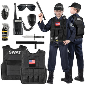 Luucio SWAT Police Officer Costume for Kids Police Costume for Kids with SWAT Costume SWAT Vest Halloween Costume for Boys Role Play Kit for Boys Girls Mimarta