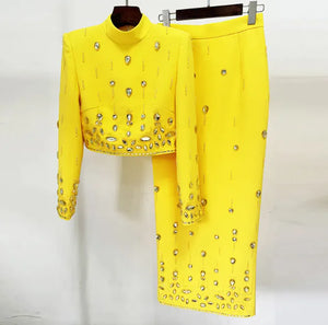 Elegant Rhinestone Long Skirt Set Mimarta