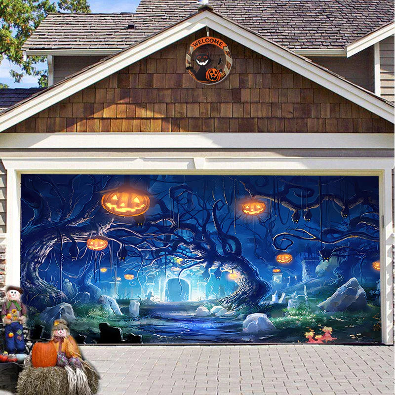 Halloween Misty Forest Garage Door Banner Rieworkes