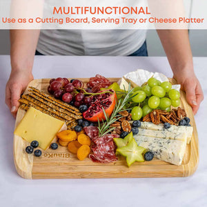 Large Wood Cutting Board for Kitchen 14x11 inch - Bamboo Chopping Board with Juice Groove - Wooden Serving Tray Rieworkes