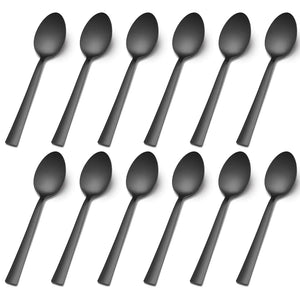 Matte Black Dinner Spoons Set of 12 E-far 7.9 Inch Stainless Steel Soup Spoons Tablespoons for Home Kitchen or Restaurant Non-toxic & Mirror Polished Squared Edge & Dishwasher Safe Mimarta