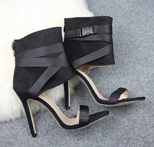Open Toe Woven Buckle Stiletto Heels Rieworkes