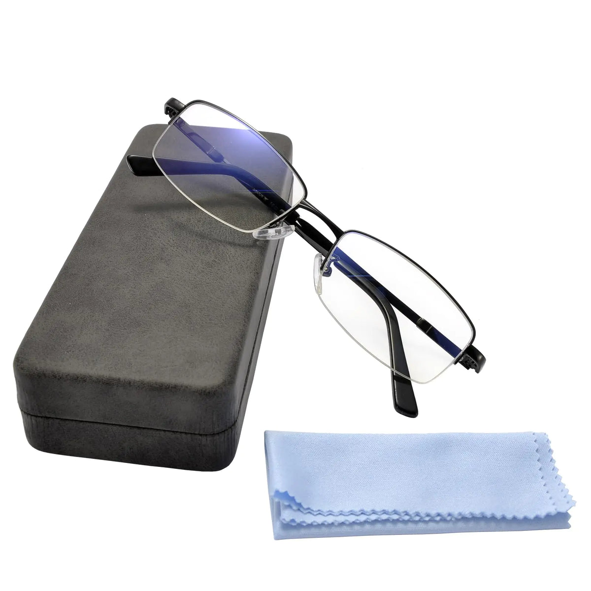 SANHOOPOLO Computer Blue Light Blocking Glasses For Men And Women Computer Gaming Glasses Metal Half Frame Clear Lens (Black Frame Glasses + Black Eyeglass Case) Mimarta