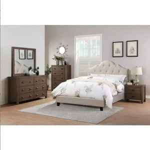 Contemporary 1pc Queen Size Bed Adjustable HB Light Brown Polyfiber Tufted Upholstered Wooden Bedframe Bedroom Furniture Rieworkes
