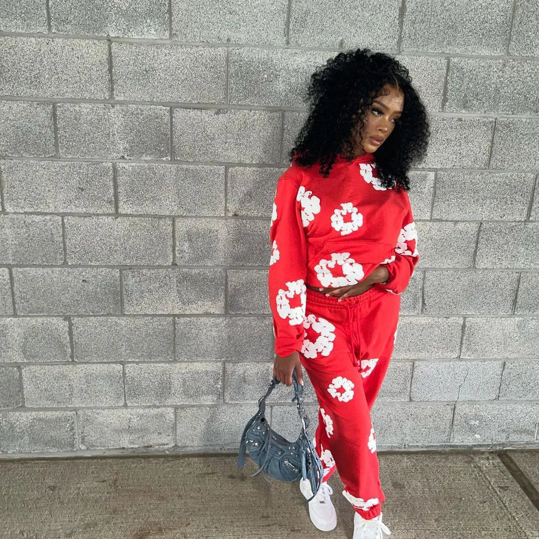 XS0021 2023 Fall Winter Floral Sweatshirt Set Mimarta