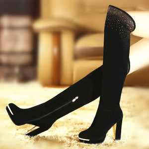 Chunky Heels in Cow Suede Material Mimarta