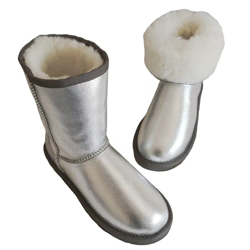 Genuine White Waterproof Women's Sheepskin Snow Boots Mimarta