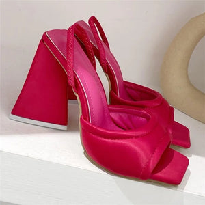 Slides Mules Summer Silk Thick Block Heels Rieworkes