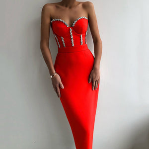 Strapless Elegant Bandage Dress with Nail Drill Mimarta