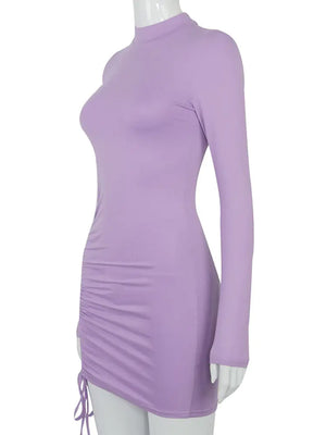 Black Turtleneck Ruched Bodycon Mini Dress for Women Mimarta