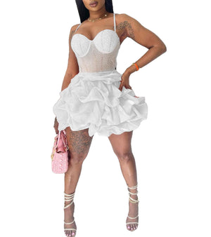 PORRCEY Ladies Sexy Hot Drill Craft Sleeveless Sexy Mini Dress Party Club Evening Dress(K2820WhiteXL) Mimarta