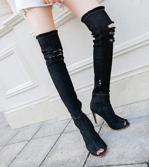 Over The Knee Denim Boots Rieworkes