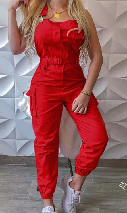 Women's Fashion Work Clothes Jumpsuit Belt Sleeveless Mimarta