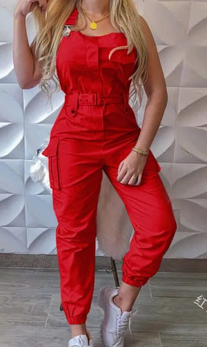 Women's Fashion Work Clothes Jumpsuit Belt Sleeveless Mimarta