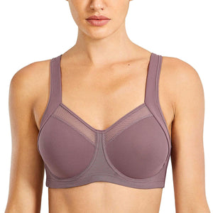SYROKAN High Impact Sports Bras for Women High Support Unlined Underwire Racerback No Uniboob Workout Bra Umber 32C Mimarta