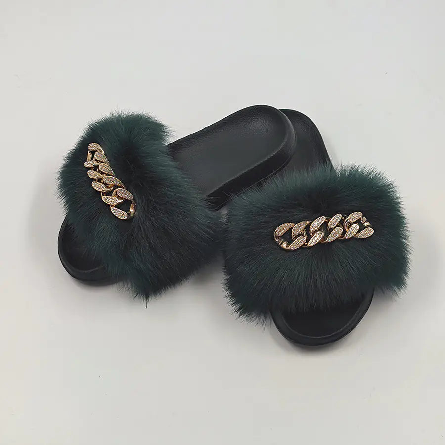 Plush Imitation Fox Fur Flip Flops Fashion Slippers Rieworkes