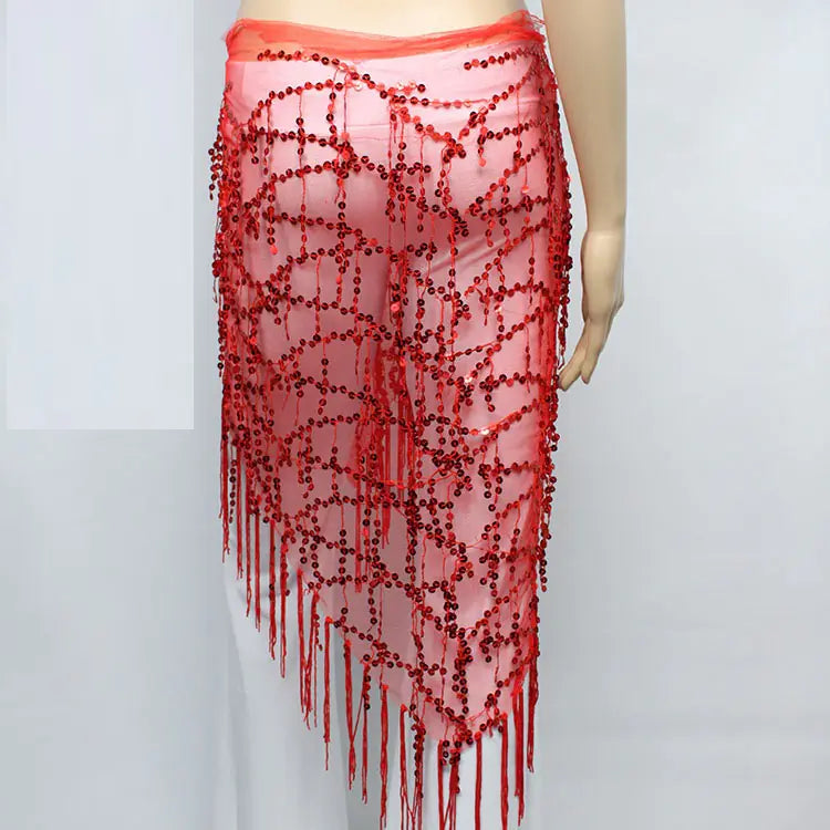 Belly Dance Sequins Triangular Waist Scarf for Performance Mimarta