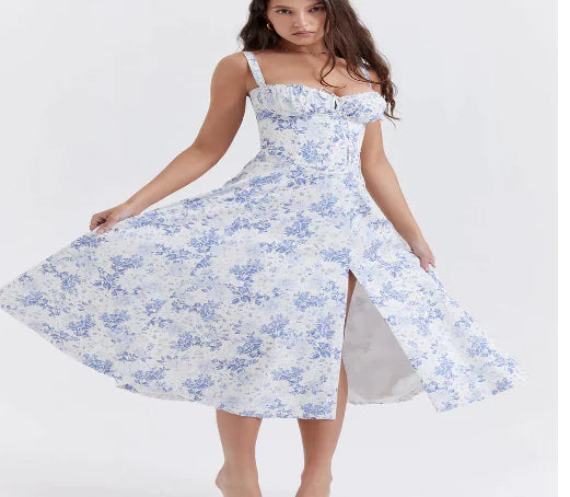 Parisian Dress - Waist Shaping Floral Maxi Dress (One Piece) Mimarta