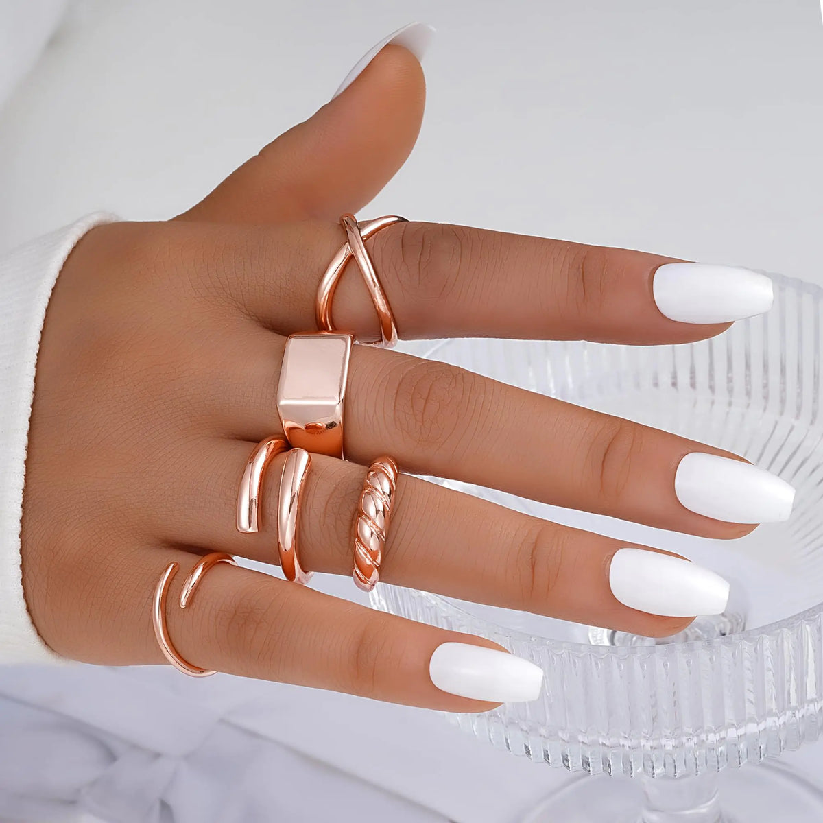 FAXHION 12PCS Gold Stackable Rings Set for Women, 18K Gold Plated Open Stacking Knuckle Ring, Adjustable Chunky Signet Rings for Gift 1-Rose-12pcs Rieworkes