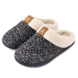 ULTRAIDEAS Women's Indoor Bedroom Slipper with Memory Foam, Gift for Women, Wool-Like House Shoe with Anti-Skid Rubber Sole for Ladies 5-6 Grey Rieworkes