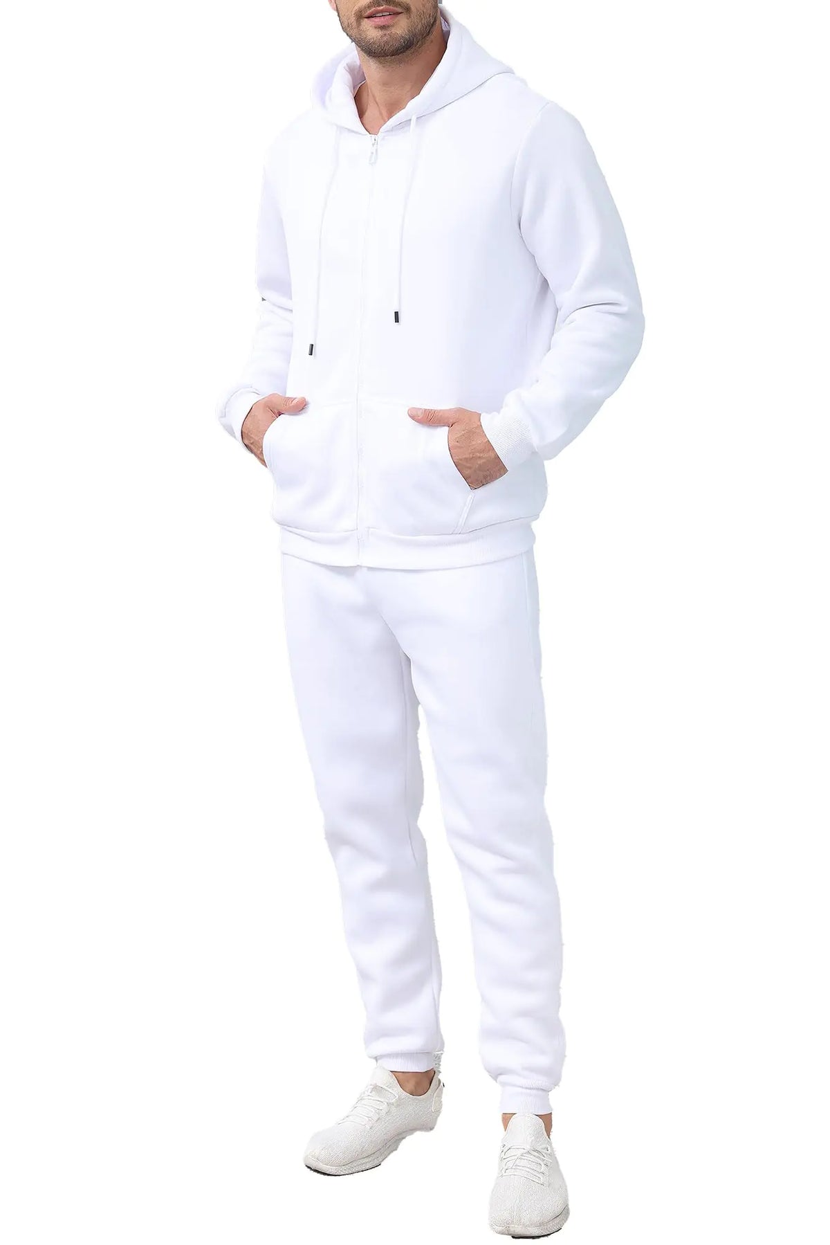 Mlgaril Mens White Tracksuits 2 Piece Sets Full Zip Hoodie Sweatsuit Athletic Jogging Sweat Suits Casual Outfits For Men2XL Rieworkes