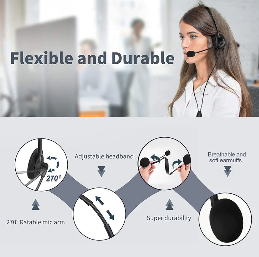 USB Headset Headphone With Microphone Noise Cancelling For PC Computer Call Chat Rieworkes