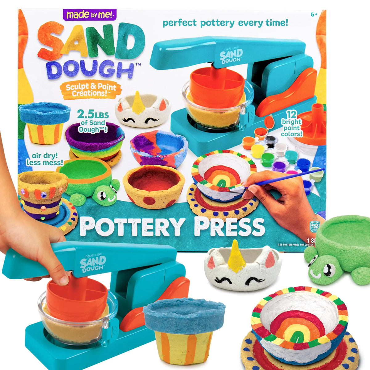 Made By Me! Sand Dough Sculpt & Paint Creations! Pottery Press Sand Dough Bowl Kit Paint & Create Your Own Pottery Mess-Free Pottery Kit for Kids Great Arts & Craft Activity for Ages 6 7 8 9 Mimarta