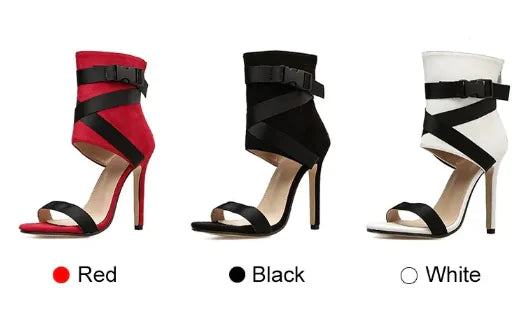 Open Toe Woven Buckle Stiletto Heels Rieworkes