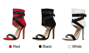 Open Toe Woven Buckle Stiletto Heels Rieworkes